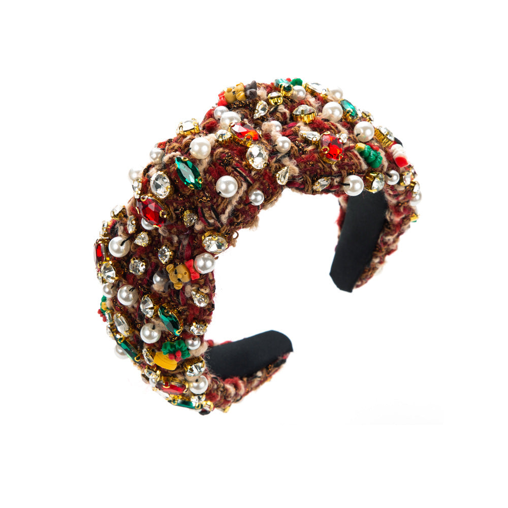 Wholesale Christmas Pearl Bell Wide Edge Hair Hoops